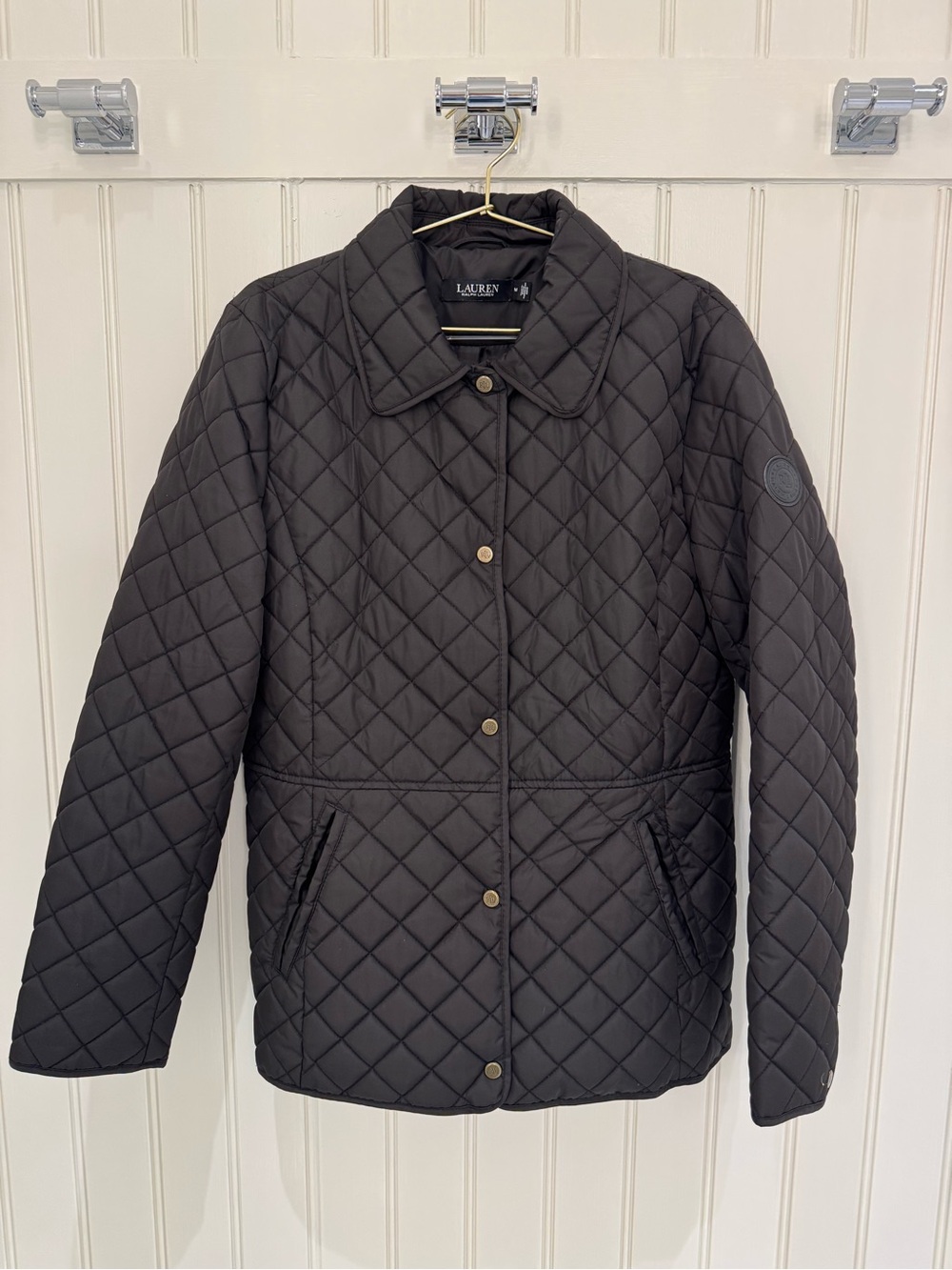 Ralph Lauren Black Quilted Snap-Front Utility Jacket Medium